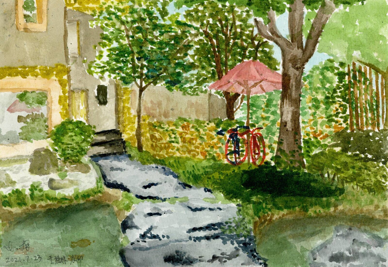 July 23, 2021, Allegroitalia Shanshui Villa, Guilin. Watercolor.