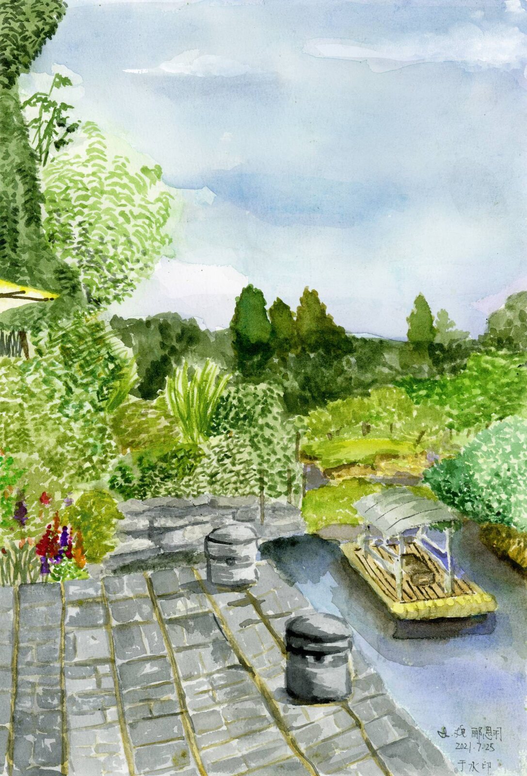 July 25, 2021, Allegroitalia Shanshui Villa, Guilin. Watercolor.