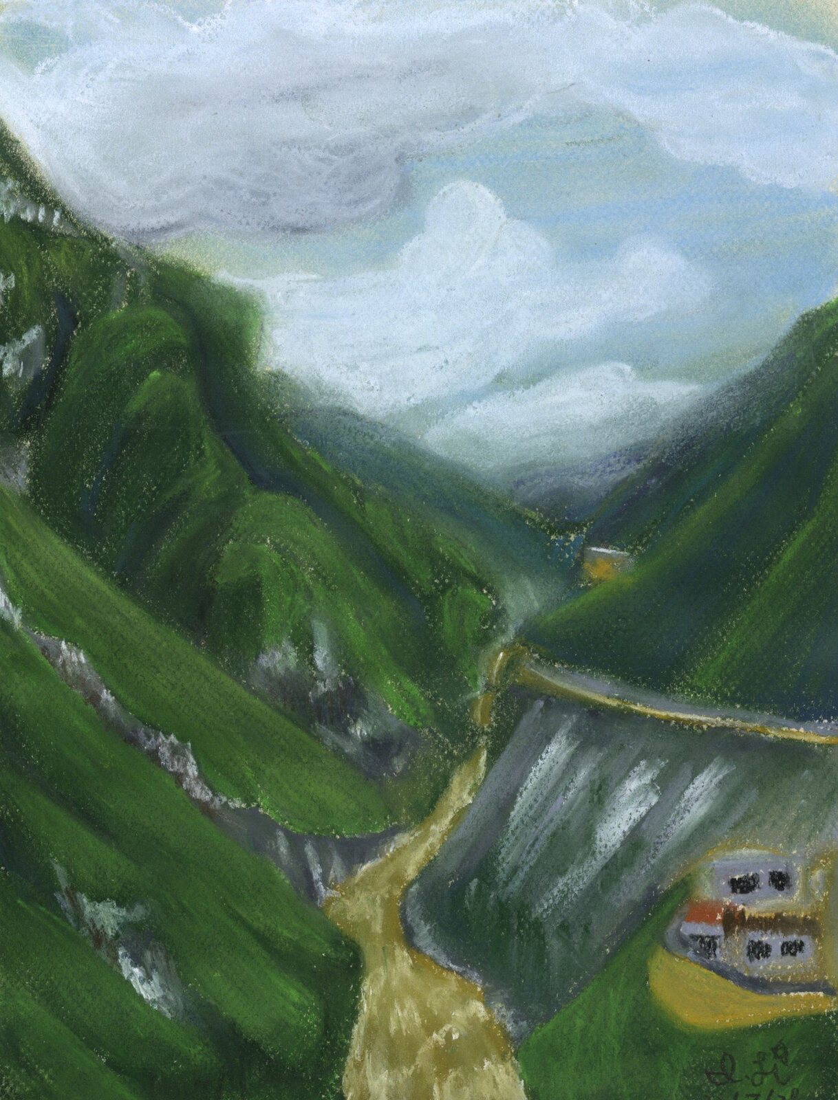 July 28, 2022, top of Tiger Leaping Gorge. Pastel.