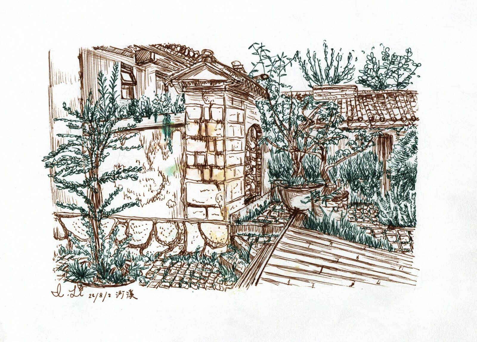 August 2, 2022, Sunyata Shaxi Hotel, Shaxi. Pigment liner.