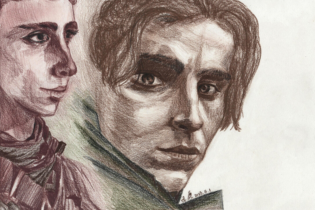 Drawing of two portraits.