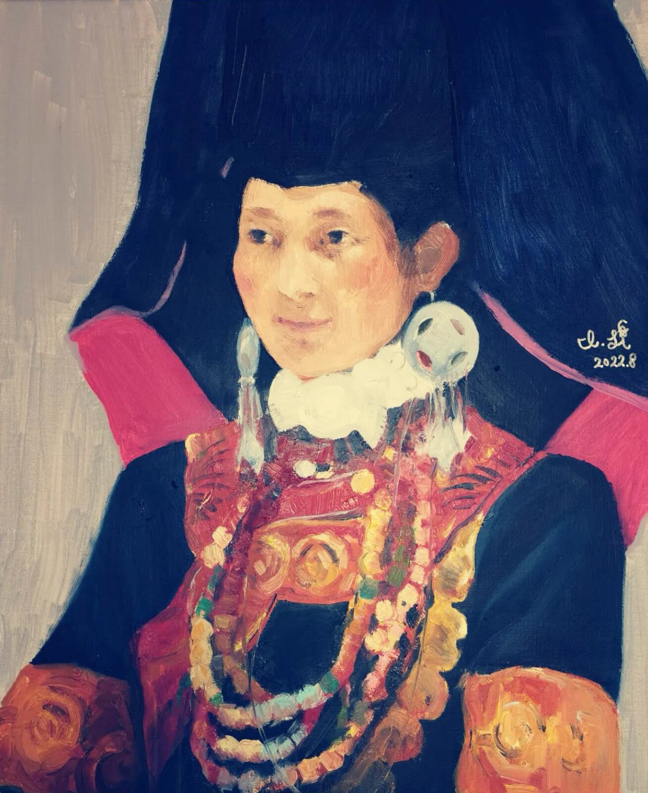Portrait of a woman in traditional dress.