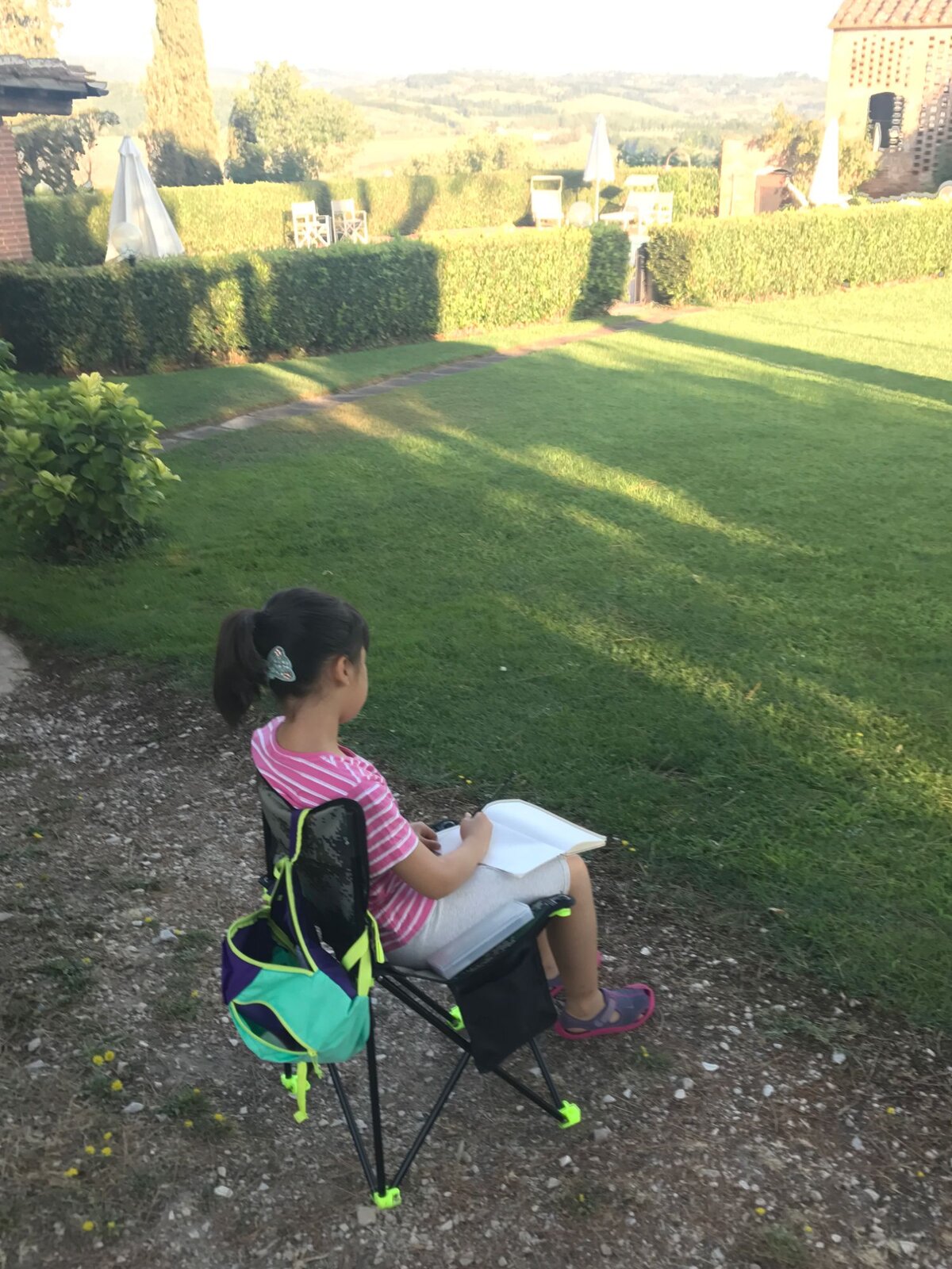 Drawing on a lawn in Tuscany, 2017.