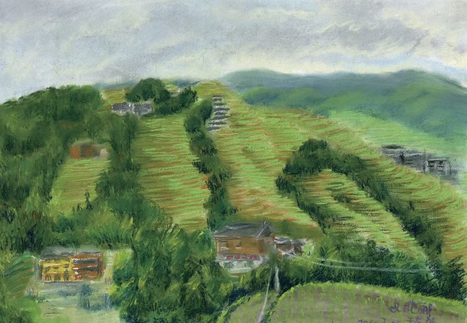 July 26, 2021, Longji Rice Terraces. Pastel.